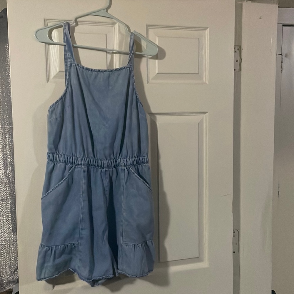 Denim open back romper from American eagle